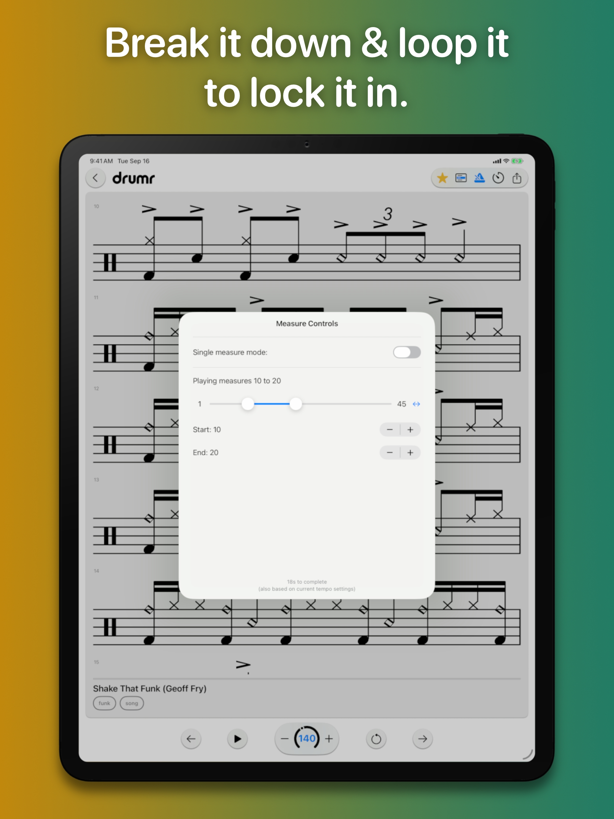 Drumr on iPad - Score details